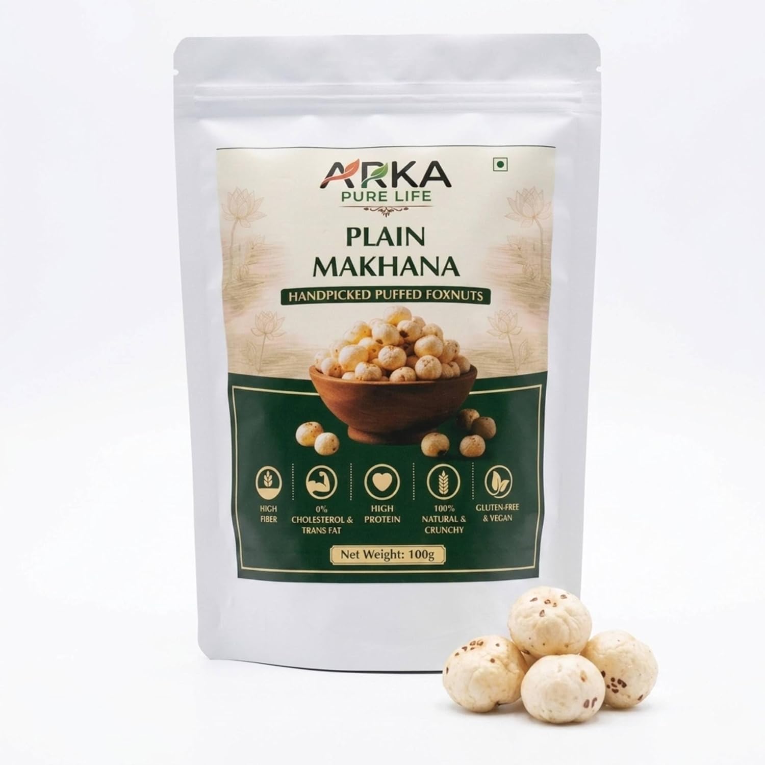 Plain Phool Makhana (Fox Nuts/Lotus Seeds) – 100g 1 Plain Phool Makhana (Fox Nuts/Lotus Seeds) – 100g