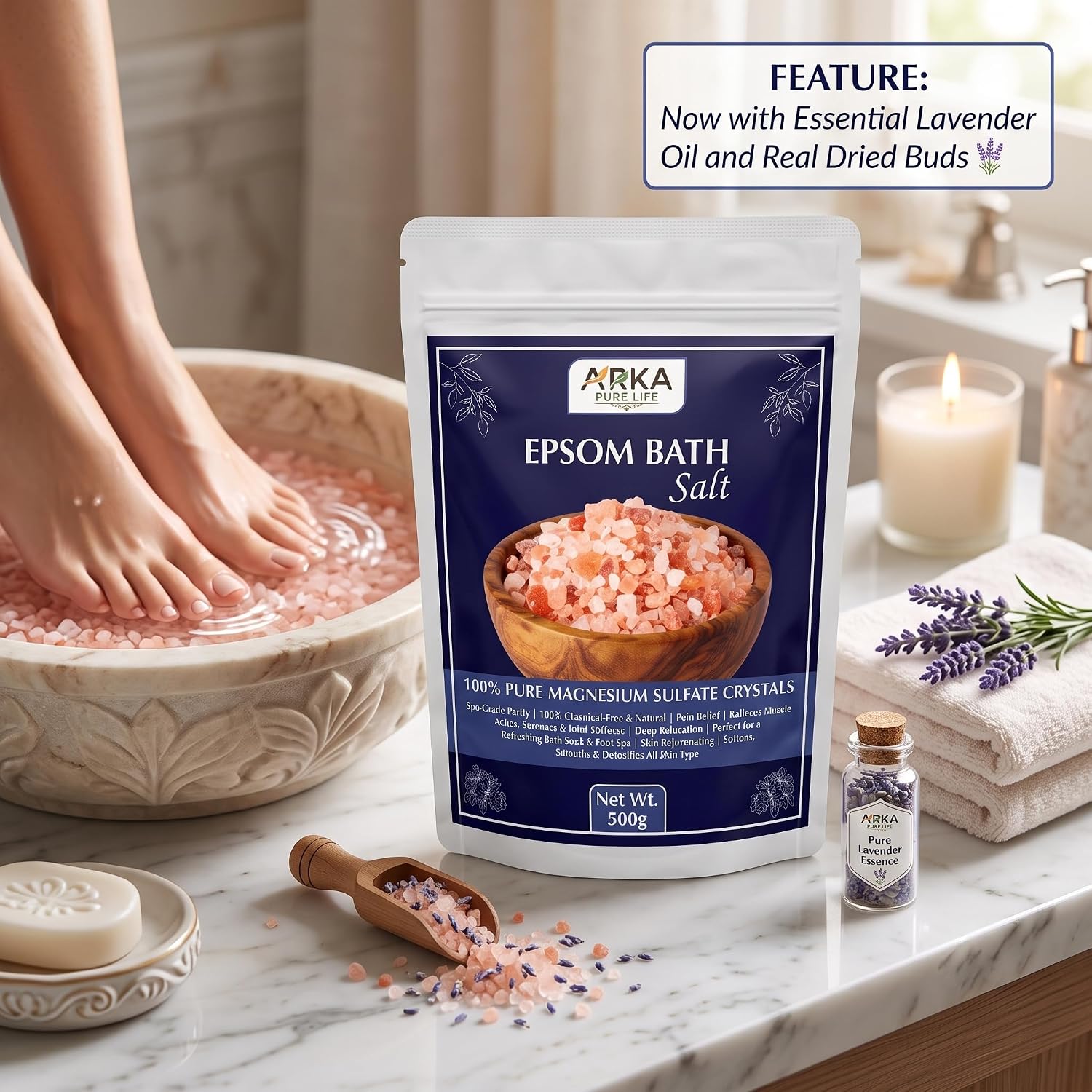 Epsom Bath Salt Crystals, 500g 4 Epsom Bath Salt Crystals, 500g - Image 4