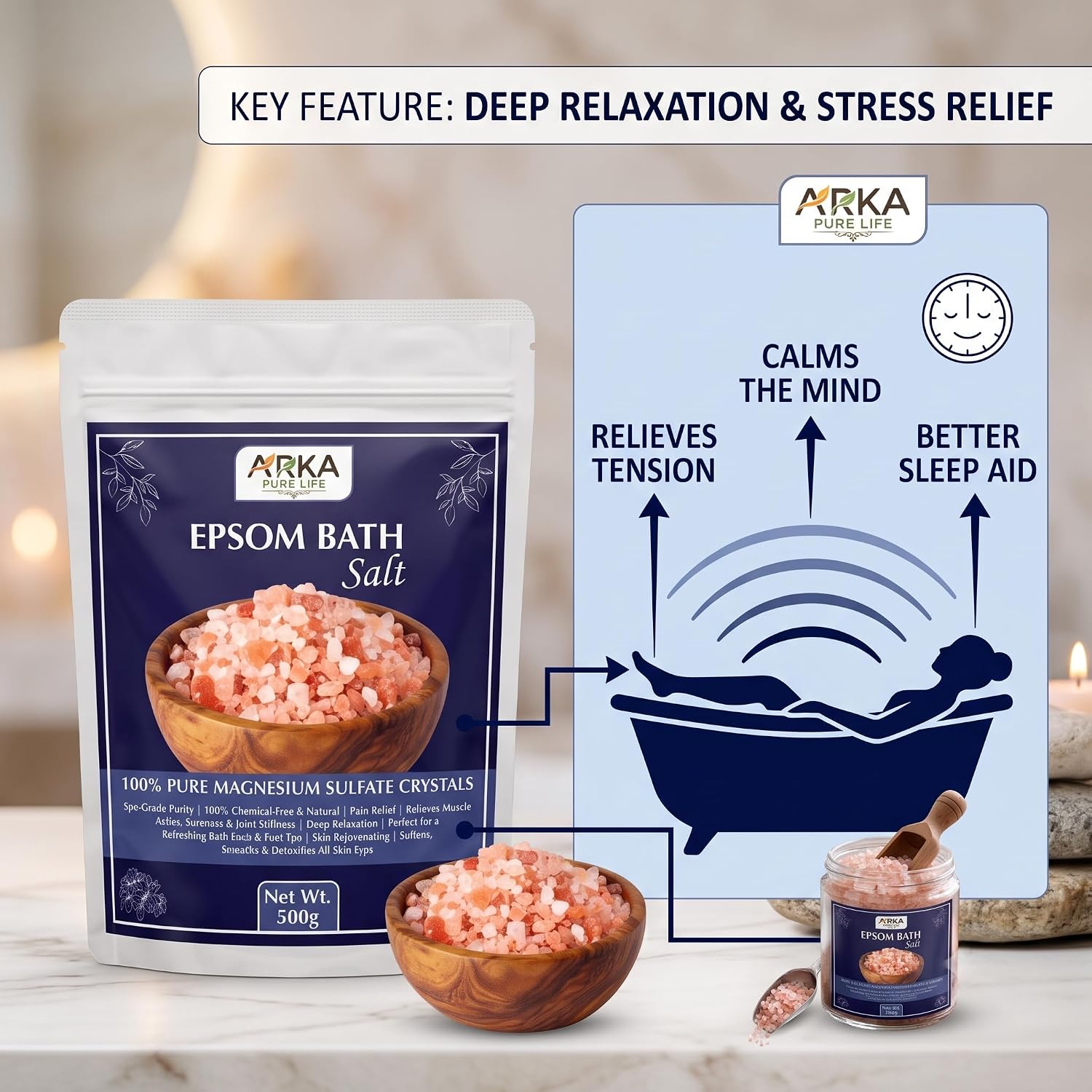 Epsom Bath Salt Crystals, 500g 6 Epsom Bath Salt Crystals, 500g - Image 6